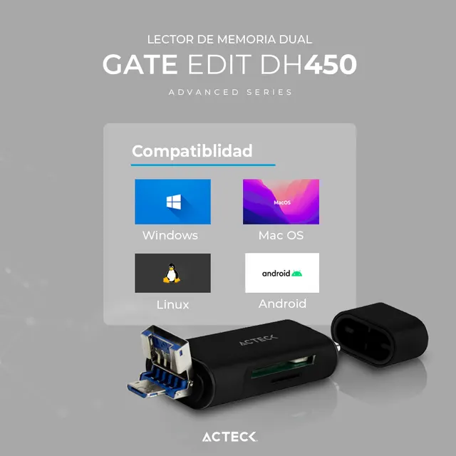 Lector USB A/ USB C/ MicroUSB ACTECK DH450 — vista 3