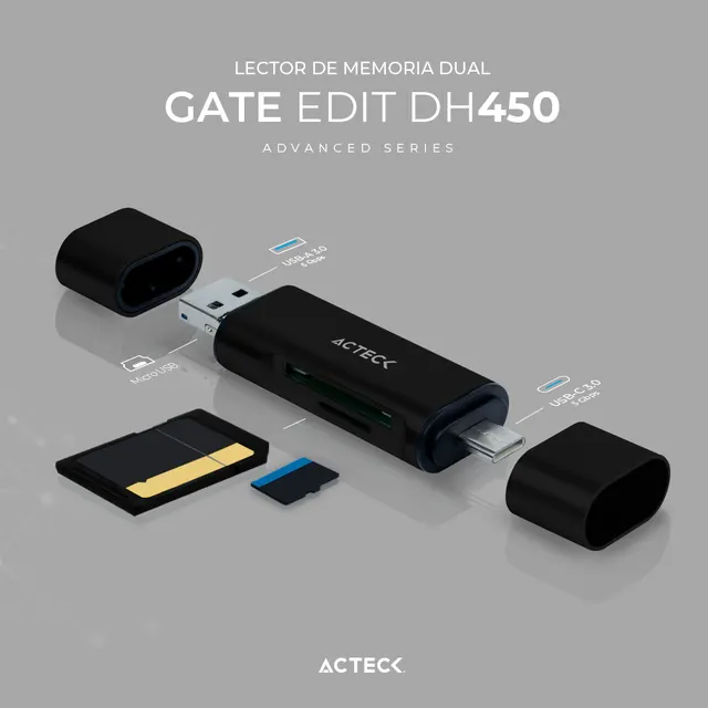 Lector USB A/ USB C/ MicroUSB ACTECK DH450 — vista 4