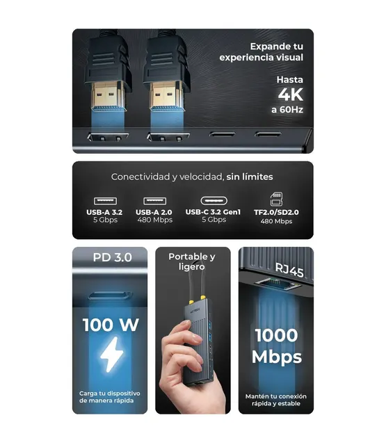 Concentradores Hub ACTECK NEXUS DOCK ULTRA HN950 — vista 4