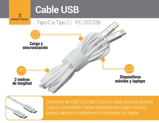 Cable USB C a C Macho PERFECT CHOICE PC-101710