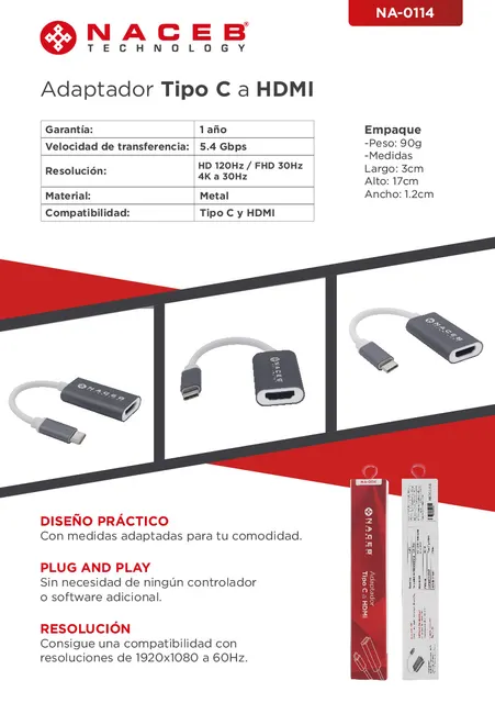 Adaptador Tipo C a HDM Naceb Technology NA-0114 — vista 4