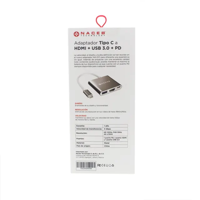 Adaptador Tipo C a HDMI + USB 3.0 + PD Naceb Technology NA-0111 — vista 4