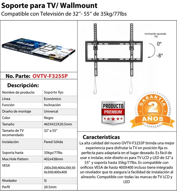 Soporte de Pared FIJO para TV  OVALTECH De 32 — vista 4