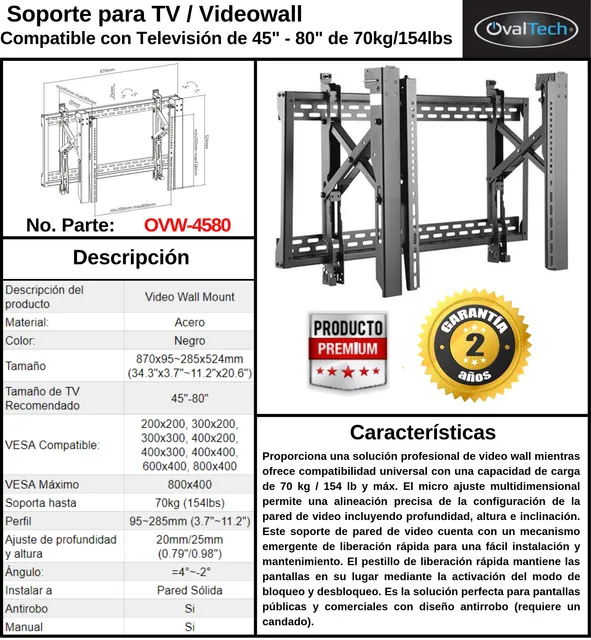 Soporte para Videowall OVALTECH OVW-4580 — vista 12