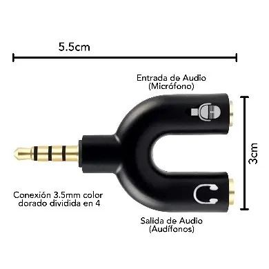 Adaptador Stereo 3.5 mm Macho a Dual 3.5 mm H BROBOTIX 181802-2 — vista 3