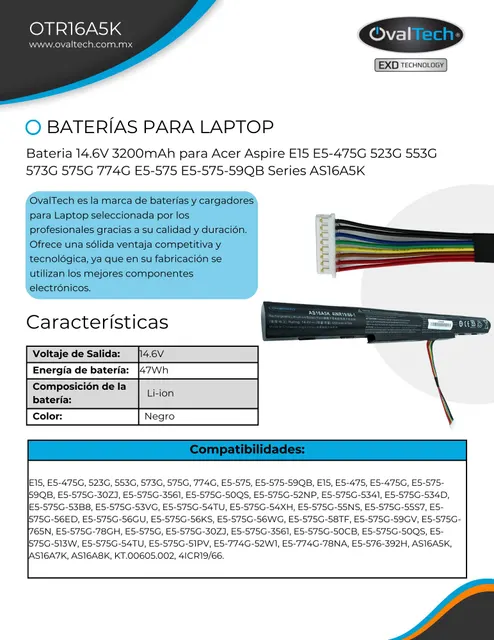 Bateria OVALTECH OTR16A5K — vista 4