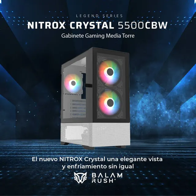 Gabinetes Gaming Balam Rush Nitrox Crystal  5500CBW Legend Series — vista 2