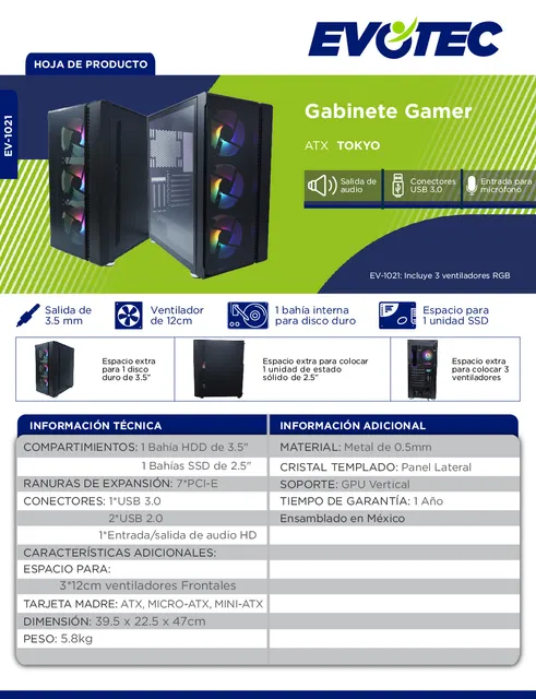 Gabinete Gaming EVOTEC EV-1021 — vista 5