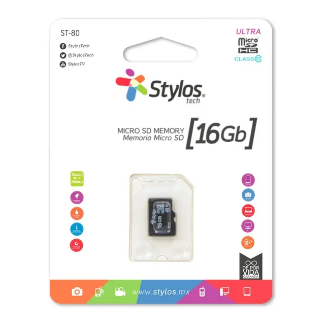 Memoria Micro SD 16GB Stylos STMSDS2B — vista 3