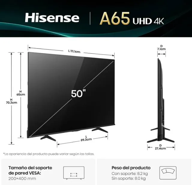 Televisiones Hisense 50A65NV — vista 4