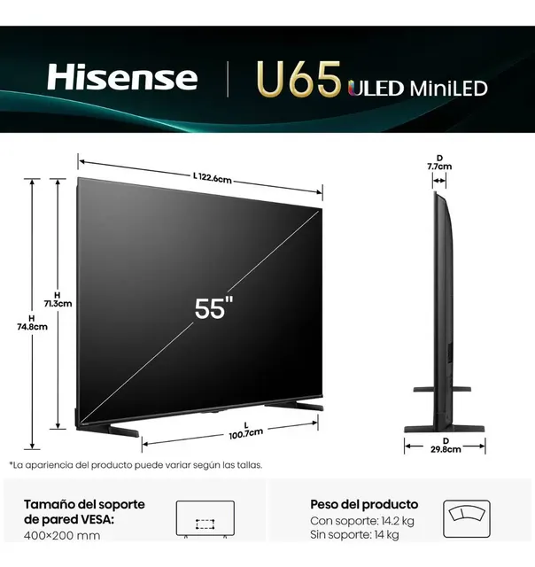 Televisión  Hisense 55U65QFM — vista 2
