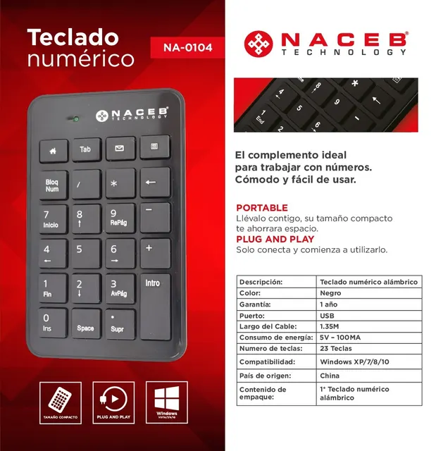 Teclado Numérico Naceb Technology NA-0104 — vista 3