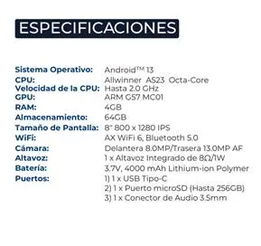 Tabletas HYUNDAI HT8WB3RBK01 — vista 3