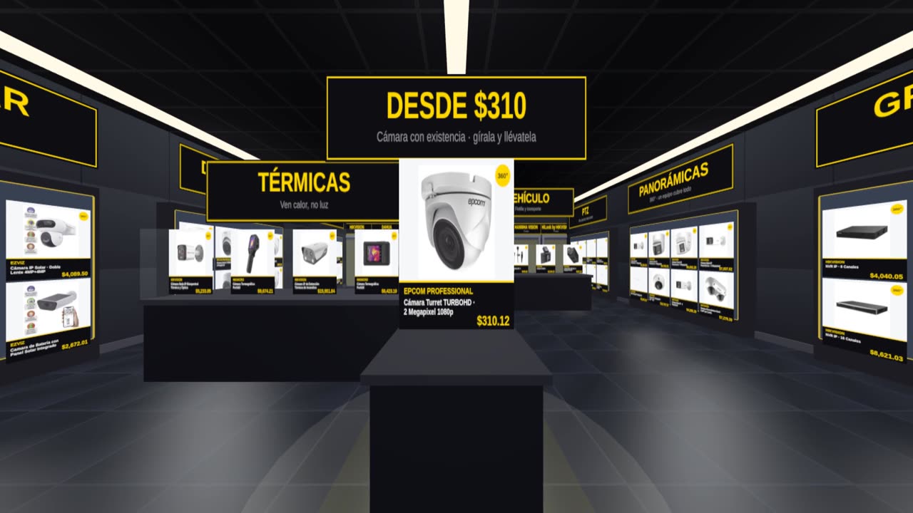 Tienda virtual 3D de CTRL+W: pasillos de cámaras con precio y existencia real